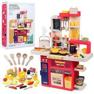 Дитяча ігрова кухня "Spray Kitchen" велика, звук, вода, світло, пара, 80 предметів, 93см, червона, 889-272