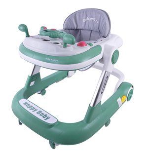 Дитячі музичні ходунки з кермом на ігровій панелі, Baby Walker BW109 green
