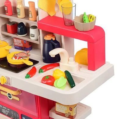 Детская игровая кухня "Spray Kitchen" большая, звук, вода, свет, пар, 80 предметов, 93см, красная, 889-272
