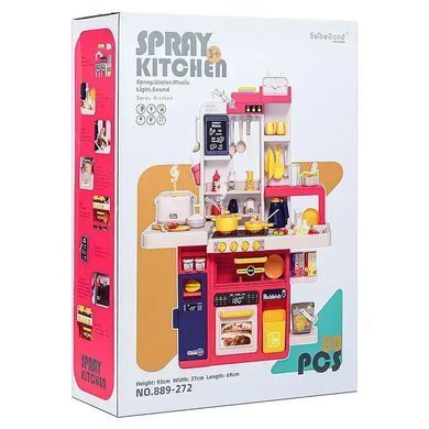 Детская игровая кухня "Spray Kitchen" большая, звук, вода, свет, пар, 80 предметов, 93см, красная, 889-272
