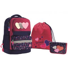 Набір: рюкзак ортопедичний + сумка для взуття + пенал "YES» S-30 Juno XS "Heart beat", 558211-1