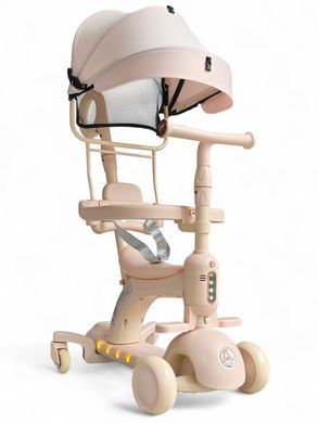 Самокат трансформер с бампером и родительской ручкой, 3в1, Smart Baby 669 pink
