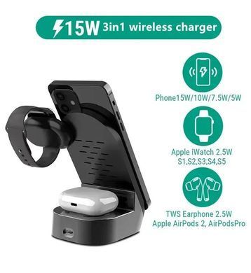 Бездротова зарядка WIRELESS CHARGER 3в1 15W, W10