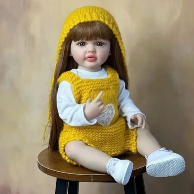 Лялька вінілова 55см, ручна робота, вишукана лялька для дівчинки в жовтому комбінезоні, Reborn Baby Doll 14