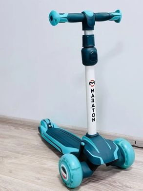 Самокат трехколесный и толокар 2в1, складной руль, подсветка колес, Maraton Flex blue-green