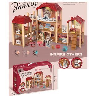 Кукольный пластиковый домик "Sweet family", 3 этажа, мебель, аксессуары, 2022-108A