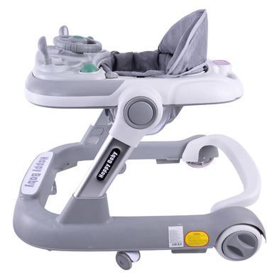 Детские музыкальные ходунки с рулем на игровой панели, Baby Walker BW109 grey