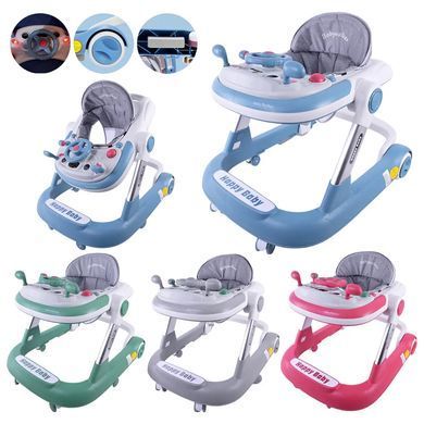 Детские музыкальные ходунки с рулем на игровой панели, Baby Walker BW109 grey