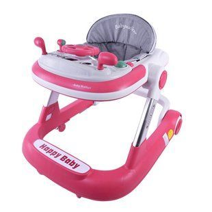 Детские музыкальные ходунки с рулем на игровой панели, Baby Walker BW109 pink