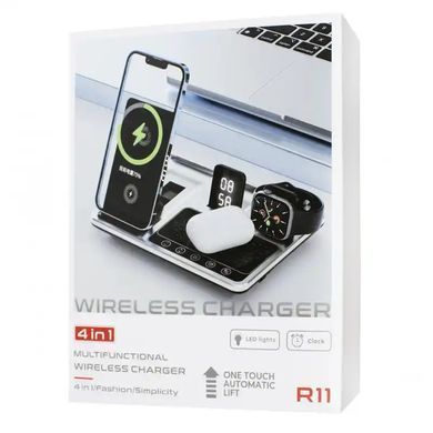 Бездротова зарядка EpiK R11 4in1 with clock Black