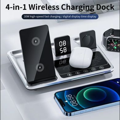 Бездротова зарядка EpiK R11 4in1 with clock Black