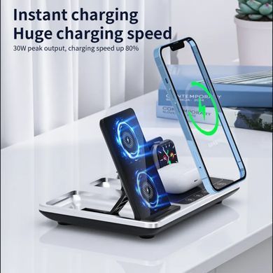 Бездротова зарядка EpiK R11 4in1 with clock Black