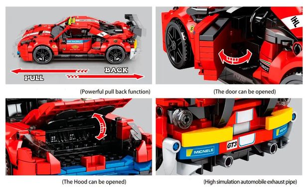 Конструктор для мальчика Спортивный автомобиль Ferrari, инерционный суперкар, 826 деталей, 8412