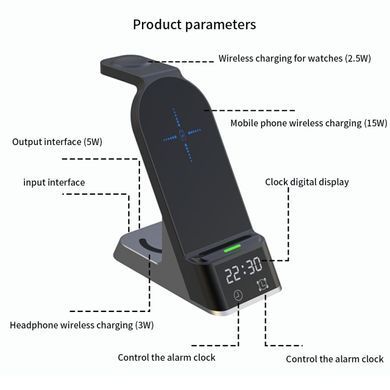 Бездротова зарядна станція WIRELESS CHARGER 6в1 15W, H36-15W